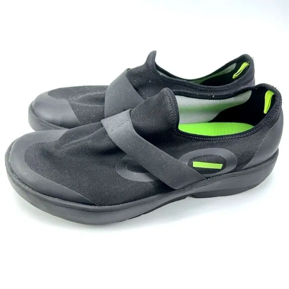 OOFOS Mens Size US 12 EU 45 OOMG Fibre Low Black Recovery Slip On Loafer Shoes