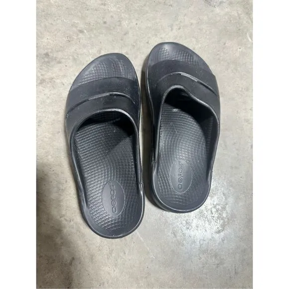 OOFOS OOahh Recovery Sandal Slide Slip On Shoes Black Mens Size 6 Women Size 8