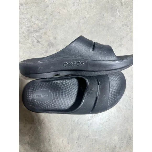 OOFOS OOahh Recovery Sandal Slide Slip On Shoes Black Mens Size 6 Women Size 8