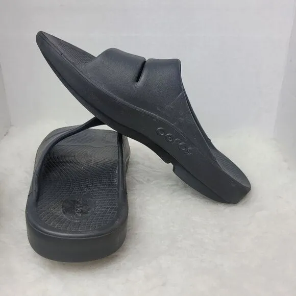 OOFOS OOahh Recovery Unisex Black Matte Sandals Shoes Size 10 M 12W