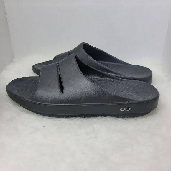 OOFOS OOahh Recovery Unisex Black Matte Sandals Shoes Size 10 M 12W