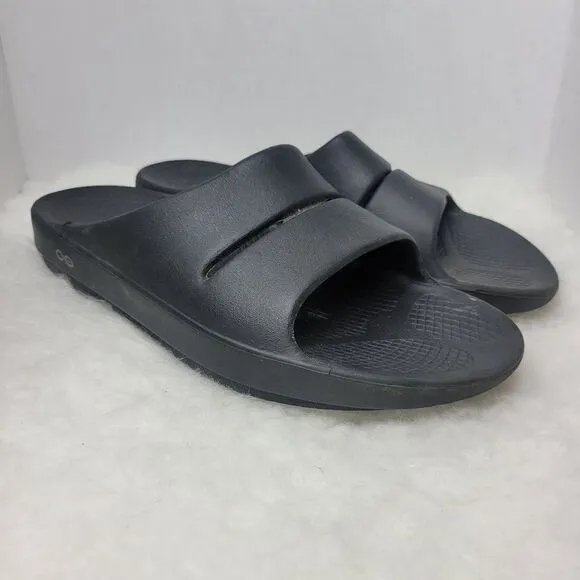 OOFOS OOahh Recovery Unisex Black Matte Sandals Shoes Size 10 M 12W