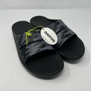 OOFOS OOahh Sport Flex Mens Size 12 Shoes Recovery Grey Camouflage Slide Sandals