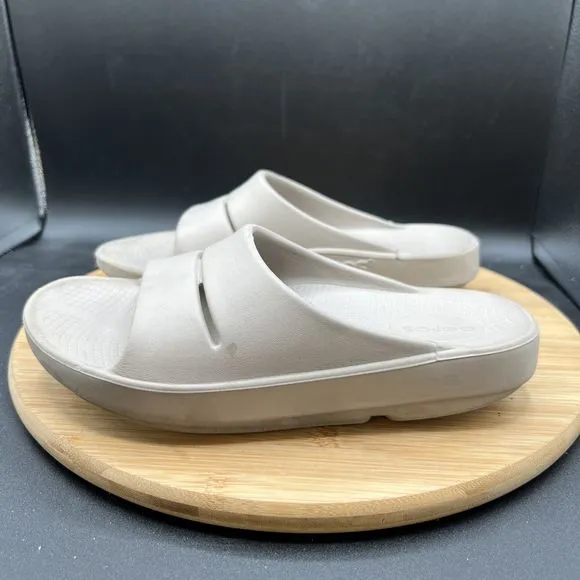 Oofos OOAHH Womens Size 7 Slide Sandal Nomad Beige Slip On Casual Recovery Shoes