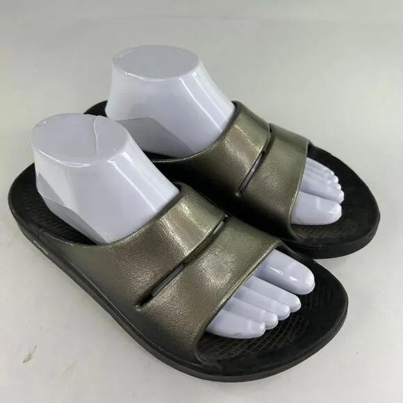 Oofos OOahh Luxe Men's Slide Sandals US 9 Metallic Brown Recovery Shoes