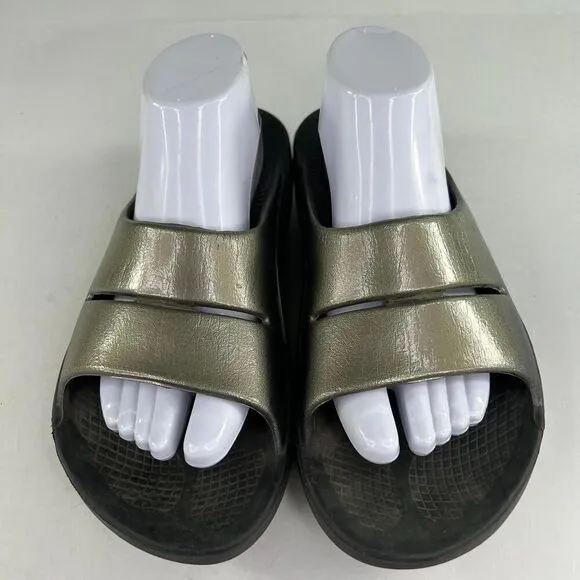 Oofos OOahh Luxe Men's Slide Sandals US 9 Metallic Brown Recovery Shoes