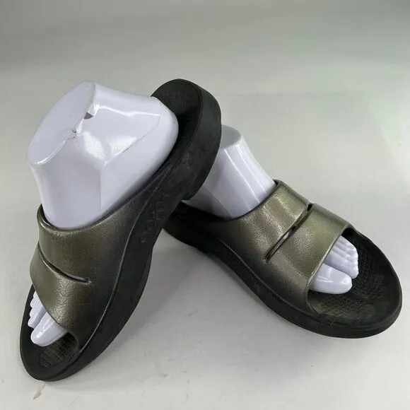 Oofos OOahh Luxe Men's Slide Sandals US 9 Metallic Brown Recovery Shoes