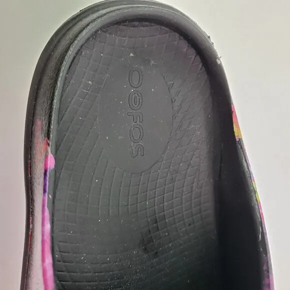 Oofos Oocloog Womens Size 5 Pink Black Slip On Comfort Recovery Mule Shoes