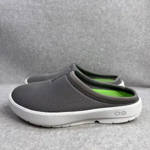 Oofos OOcoozie Mens Shoes Size 10.5 Grey &amp; White Slip On Mules Comfort Recovery