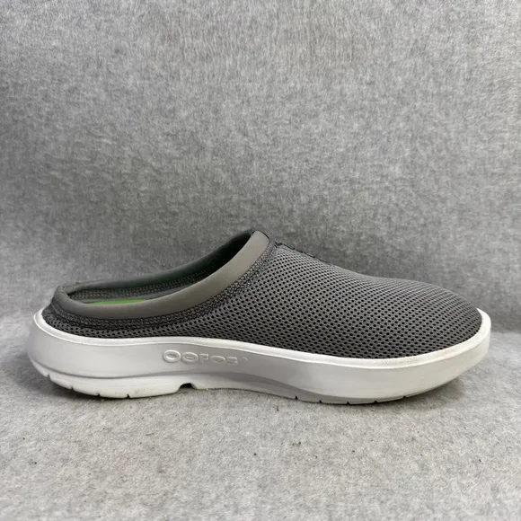 Oofos OOcoozie Mens Shoes Size 10.5 Grey &amp; White Slip On Mules Comfort Recovery