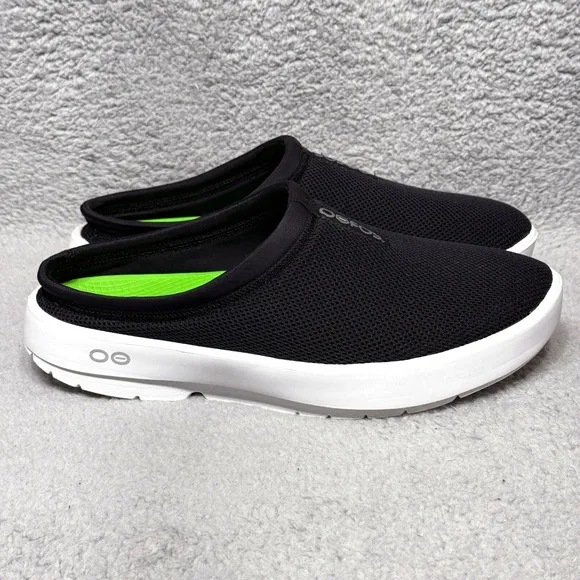 Oofos OOcoozie Sport Mule Mens Size 13 Slip On Shoes Black White Recovery