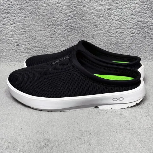 Oofos OOcoozie Sport Mule Mens Size 13 Slip On Shoes Black White Recovery