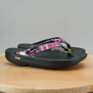 OOFOS OOLALA Womens Size 11 Sandals Limited Neon Rose Thong Comfort Recovery NEW