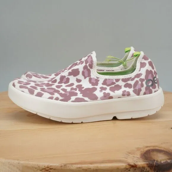 Oofos Oomg Eezee Low Womens Size 6 Shoes Pink Leopard Slip On Recovery NEW