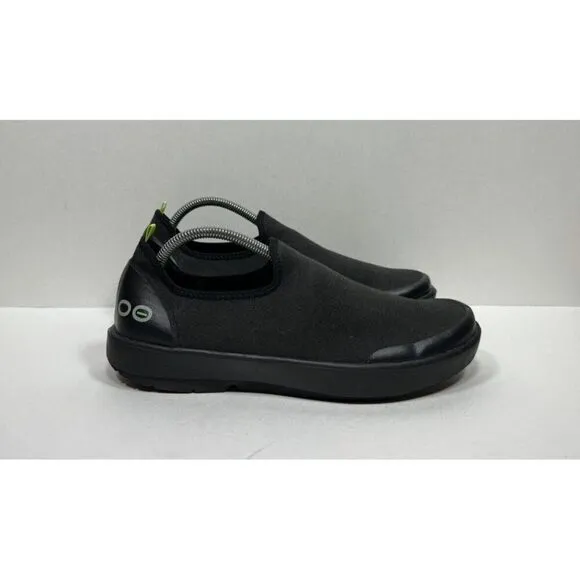 OOFOS OOmg Eezee Shoes Low Recovery Triple Black Canvas Slip On Womens Size 12