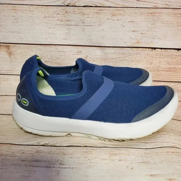 OOFOS Womens US 11 EU 42 OOMG Navy/White Mesh Low Recovery Slip-On Shoes
