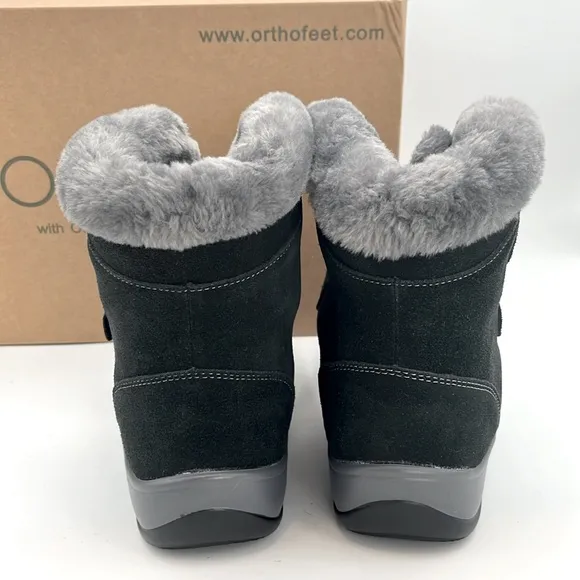Orthofeel -NWT women’s Florence black suede leather ankle boots Sherpa lined 9 W