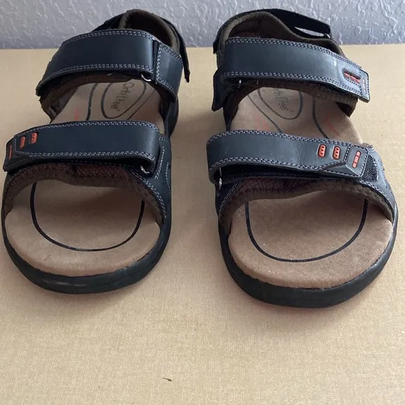 Orthofeet Brown Leather Cambria Sandals Men's 11 2E Wide Shoes Double Strap #561