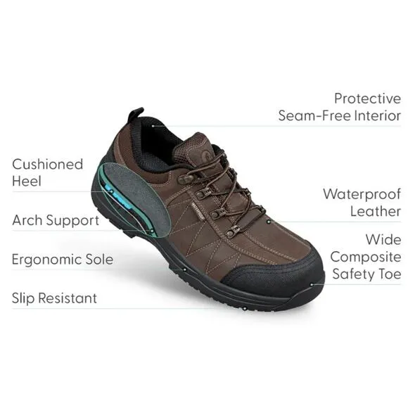OrthoFeet Mens Dolomite Work Shoe US 8.5D EU 41.5 Brown Leather WP Comp Toe NIB