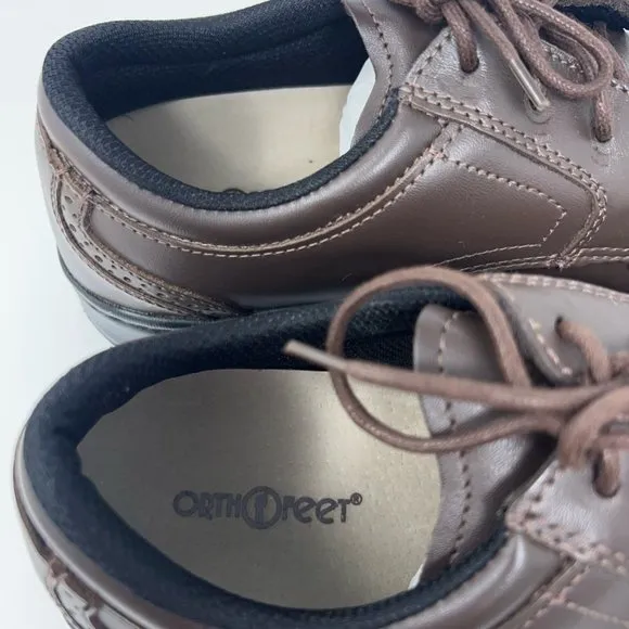 Orthofeet Mens Gramercy Oxfords Shoes Brown Leather Lace Up Orthotic 7.5W New