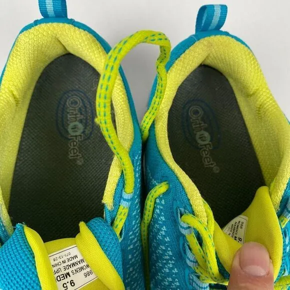 Orthofeet Shoes Women's 9.5 B Blue Green Knit Walking Orthotic Athletic Sneakers