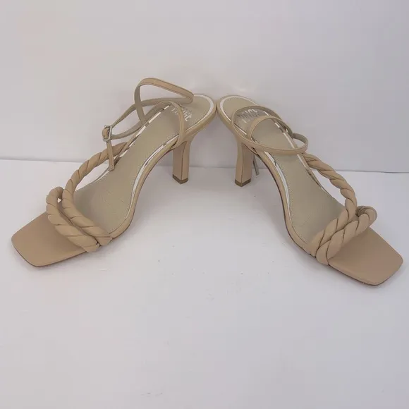 PAIGE, ROPE OPEN SQUARE TOE DREAS SANDALS, BEIGE COLOR, ALL SOFT LEATHER, DIZE 9