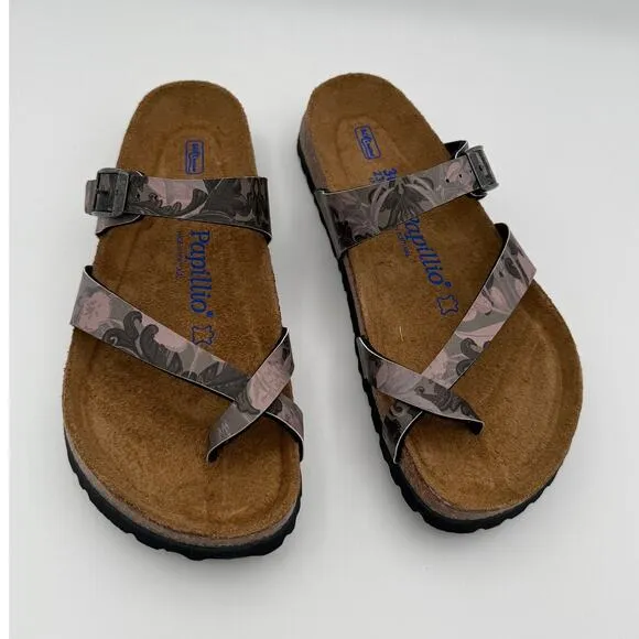 Papillio Soft Footbed Tabora Birko-Flor Damask Orchid Sandals Size US5 EU36