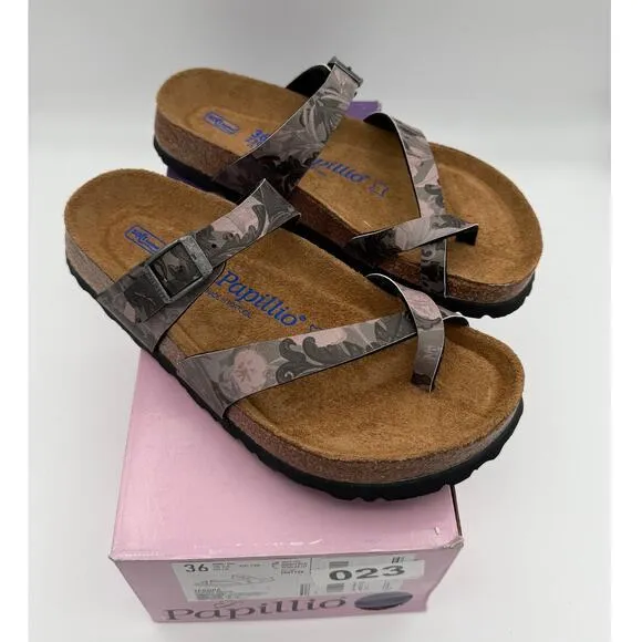 Papillio Soft Footbed Tabora Birko-Flor Damask Orchid Sandals Size US5 EU36