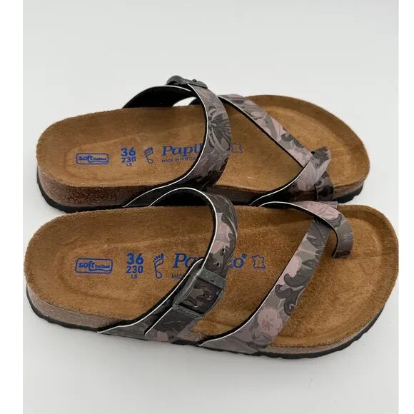 Papillio Soft Footbed Tabora Birko-Flor Damask Orchid Sandals Size US5 EU36