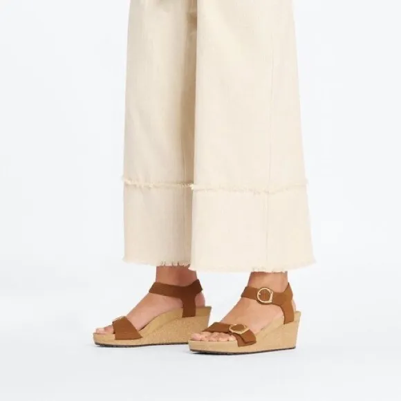 Papillo by Birkenstock Soley Embossed Leather cork wedge sandals women 38 (7.5)