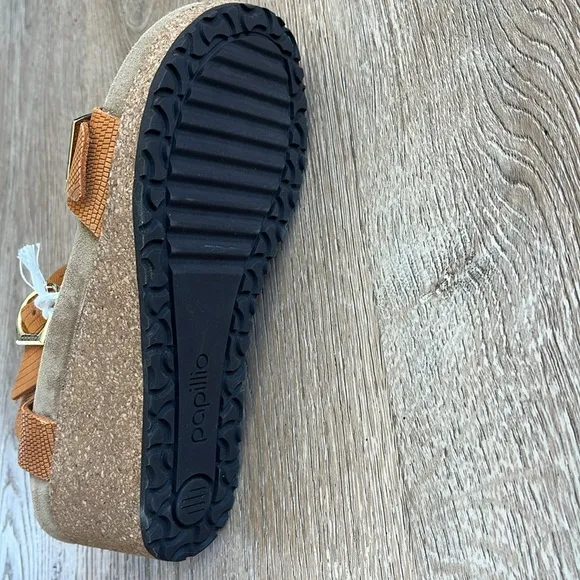 Papillo by Birkenstock Soley Embossed Leather cork wedge sandals women 38 (7.5)