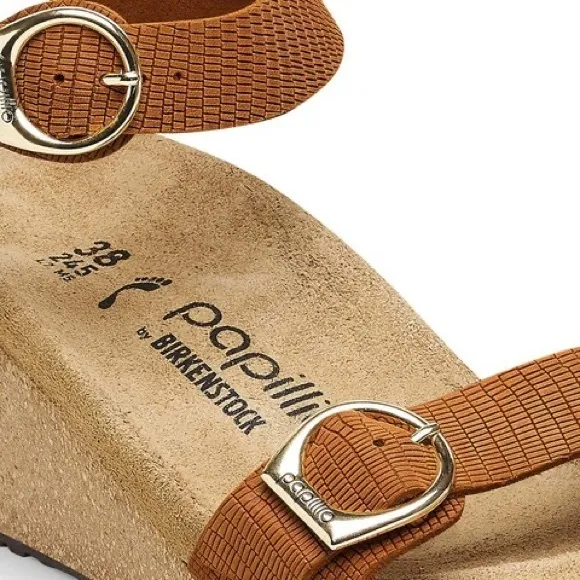 Papillo by Birkenstock Soley Embossed Leather cork wedge sandals women 38 (7.5)