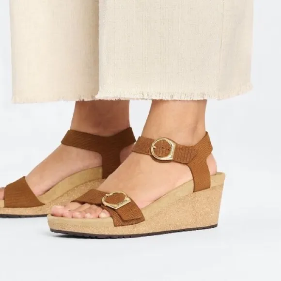 Papillo by Birkenstock Soley Embossed Leather cork wedge sandals women 38 (7.5)
