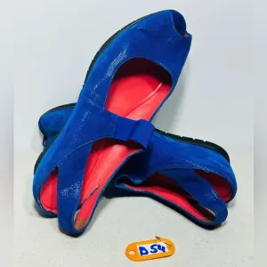 PAS DE ROUGE Silvia Blue Peep Toe Slingback Low Wedge Sandals Women 41 US 11