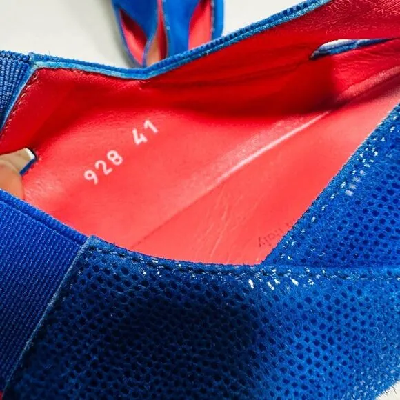PAS DE ROUGE Silvia Blue Peep Toe Slingback Low Wedge Sandals Women 41 US 11