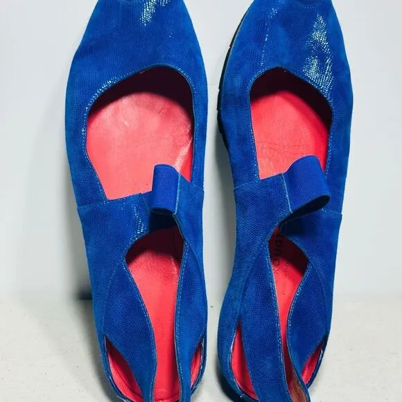 PAS DE ROUGE Silvia Blue Peep Toe Slingback Low Wedge Sandals Women 41 US 11