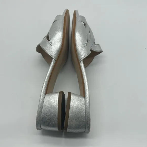 Patricia Green Slide Sandals Silver Leather Low Block Heels Shoes Shimmer 9.5