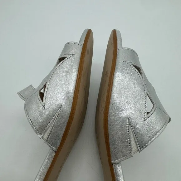 Patricia Green Slide Sandals Silver Leather Low Block Heels Shoes Shimmer 9.5