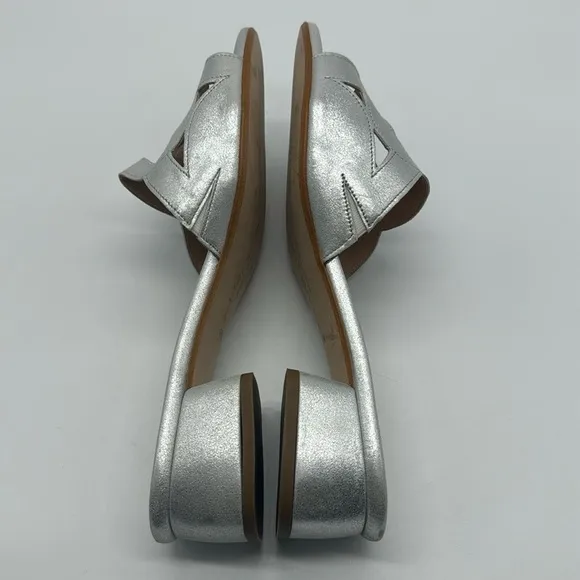 Patricia Green Slide Sandals Silver Leather Low Block Heels Shoes Shimmer 9.5
