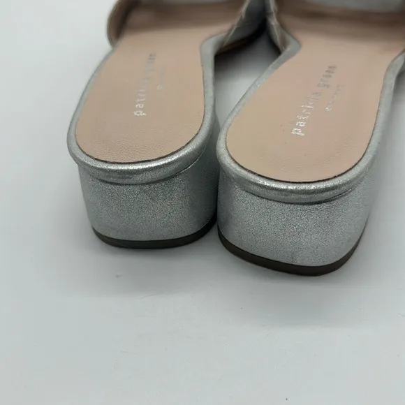 Patricia Green Slide Sandals Silver Leather Low Block Heels Shoes Shimmer 9.5
