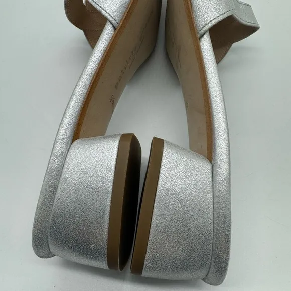 Patricia Green Slide Sandals Silver Leather Low Block Heels Shoes Shimmer 9.5
