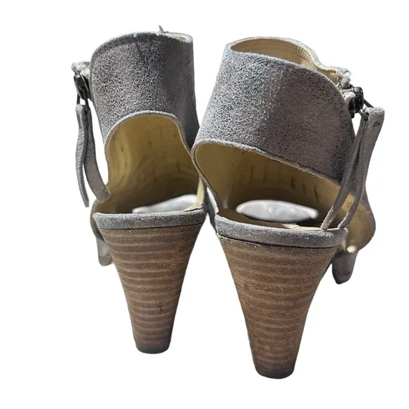 Paul Green Cayanne Peep Toe Booties Heeled Sandals Metallic Pewter Silver 7.5