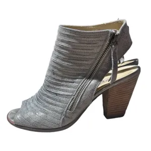 Paul Green Cayanne Peep Toe Booties Heeled Sandals Metallic Pewter Silver 7.5