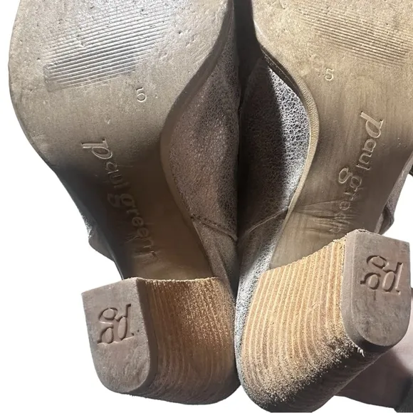 Paul Green Cayanne Peep Toe Booties Heeled Sandals Metallic Pewter Silver 7.5