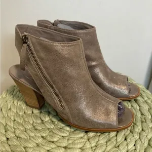 Paul Green Cayenne Bronze Metallic Leather Open Toe Heel Booties