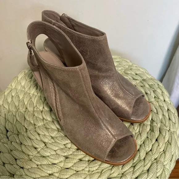 Paul Green Cayenne Bronze Metallic Leather Open Toe Heel Booties