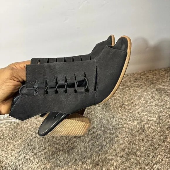 PAUL GREEN Mindy Block Heel Bootie Peep Toe Sandals Black Leather UK 5.5 US 8