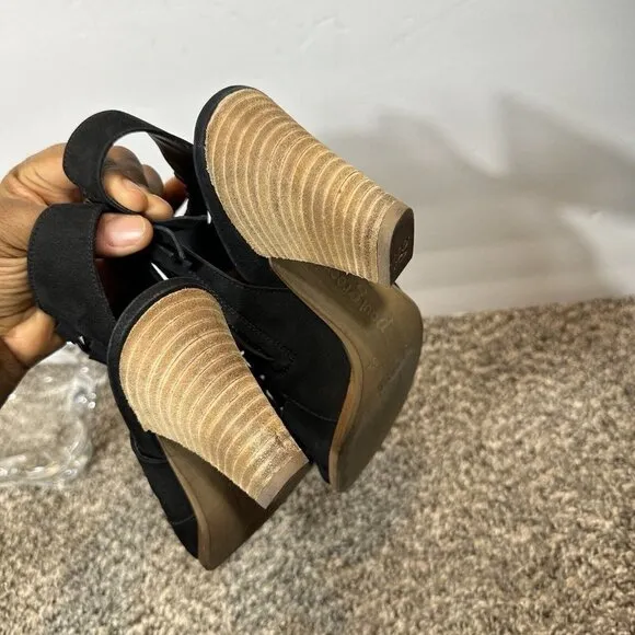 PAUL GREEN Mindy Block Heel Bootie Peep Toe Sandals Black Leather UK 5.5 US 8