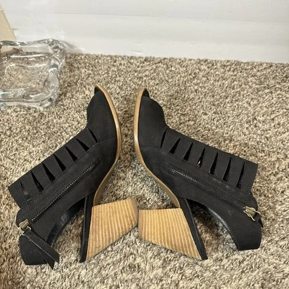 PAUL GREEN Mindy Block Heel Bootie Peep Toe Sandals Black Leather UK 5.5 US 8