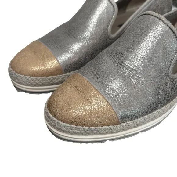 Paul Green NEW Leather Silver Gold Metallic Espadrille Shoes size 6 US women's
